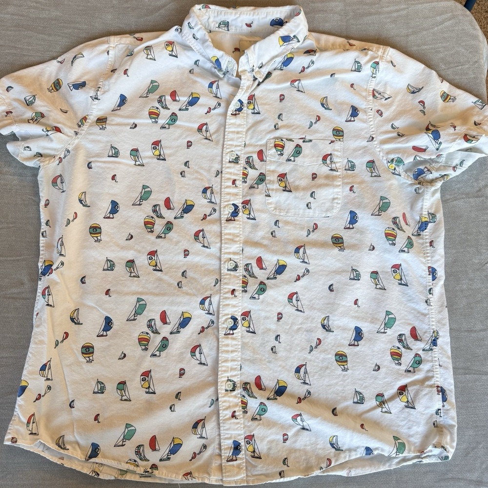 American Eagle Sailboat Print Button Up Shirt Men 2XL White Nautical